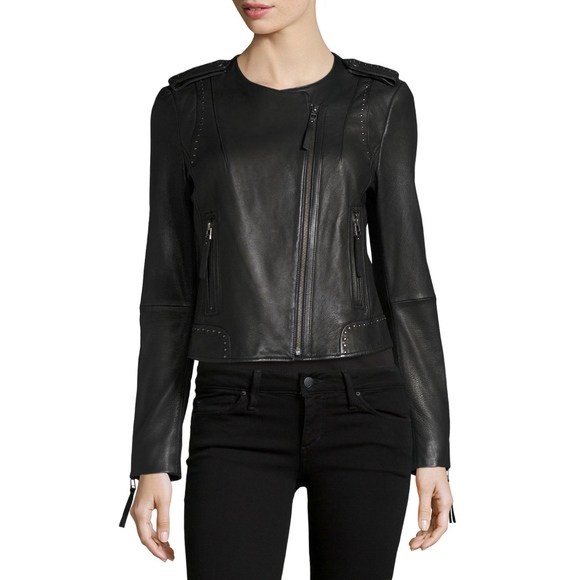 Joie | Black Studded Leather Moto Jacket - Picture 1 of 8